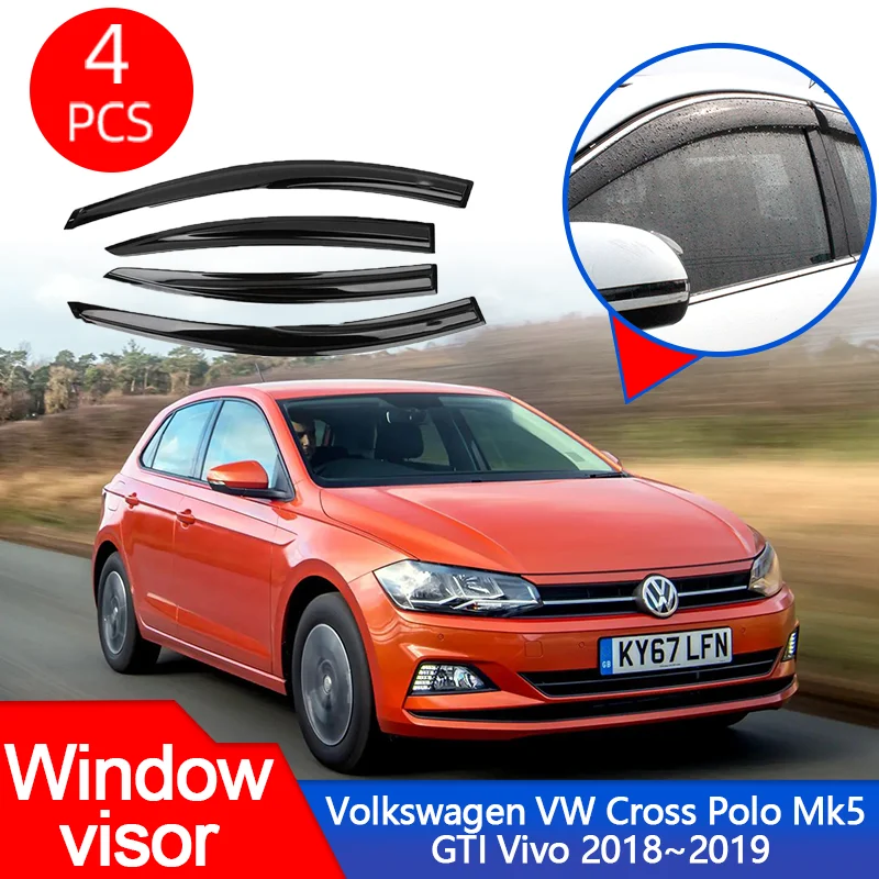 

Windows Visor for Volkswagen VW Cross Polo Mk5 GTI Vivo 2018~2019 Awnings Shelters Deflector Rain Eyebrow Sticker Accessories.