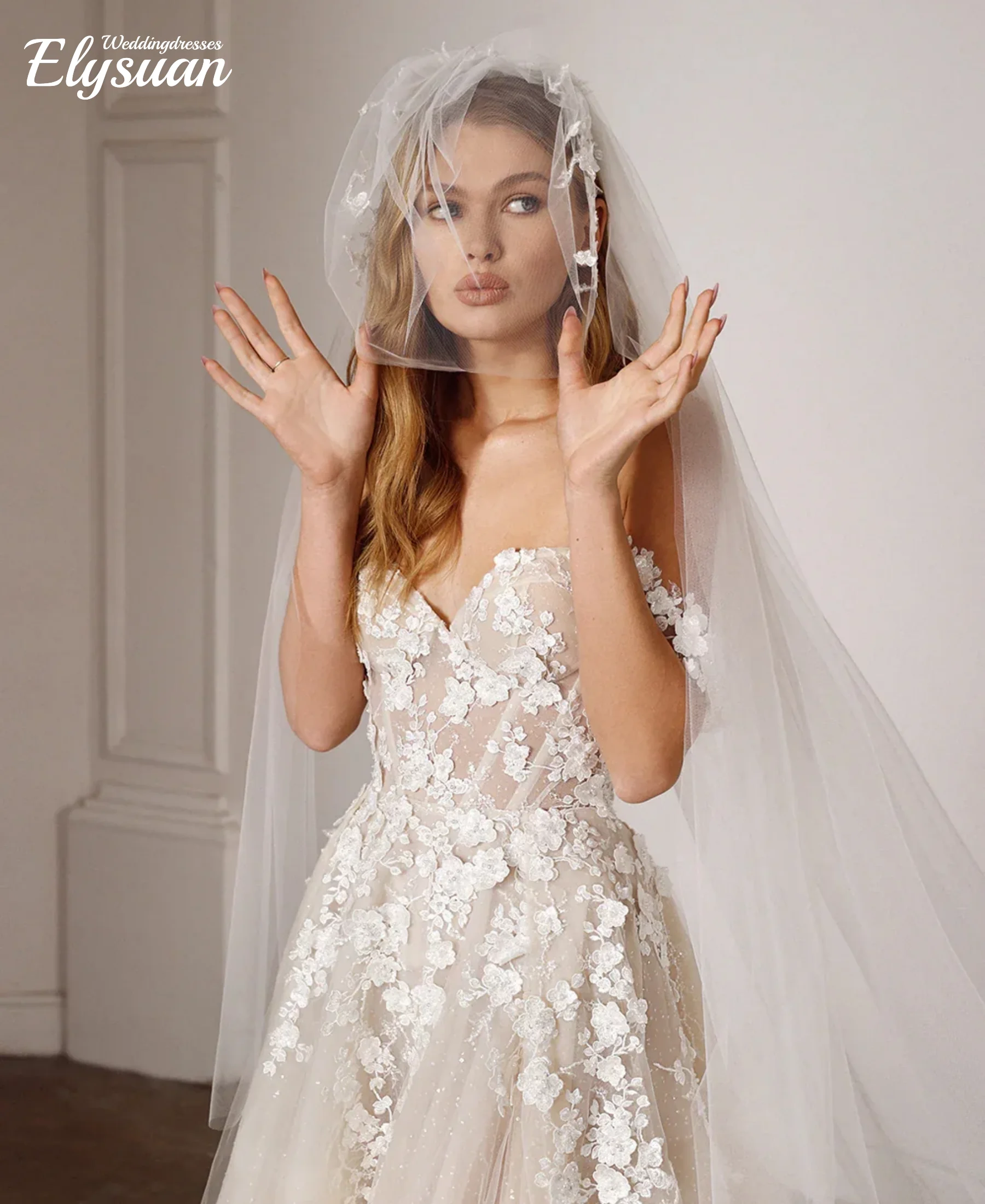 

Customized Elegant Off The Shoulder Sweetheart Lace Applique Boho Beach A Line Wedding Dresses Sweep Train Vestidos de novia