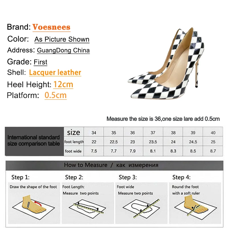 Voesnees Everyday Casual Single Shoes Women\'s Rhombus Pattern Color Matching High Heels Office Fashion Design Girls Pumps 12CM