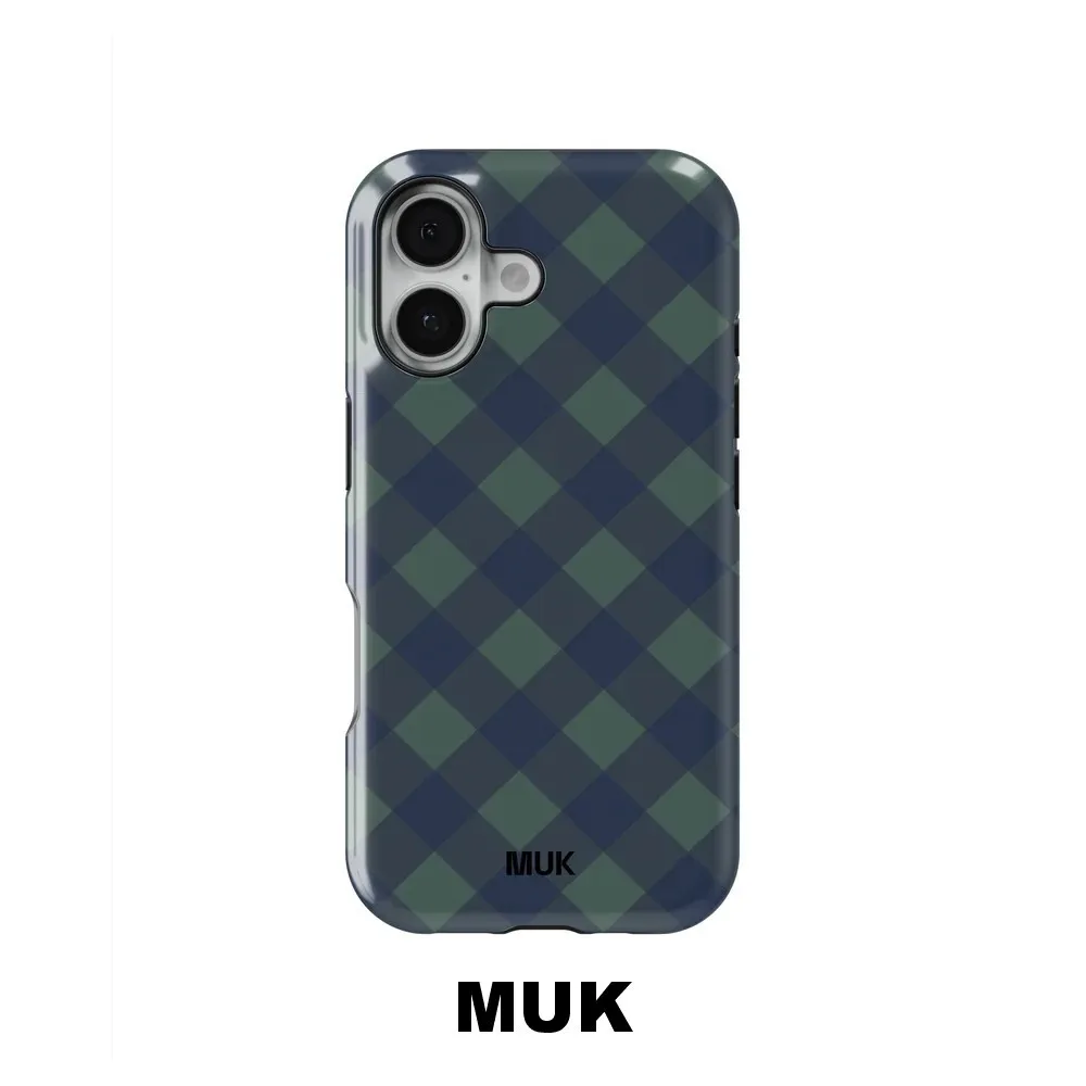 MUK Dark Green Argyle Phone Case for Samsung Galaxy S20 S23 S24 S25 S26 FE Plus Ultra Edge 5G Double-layer Back Cover