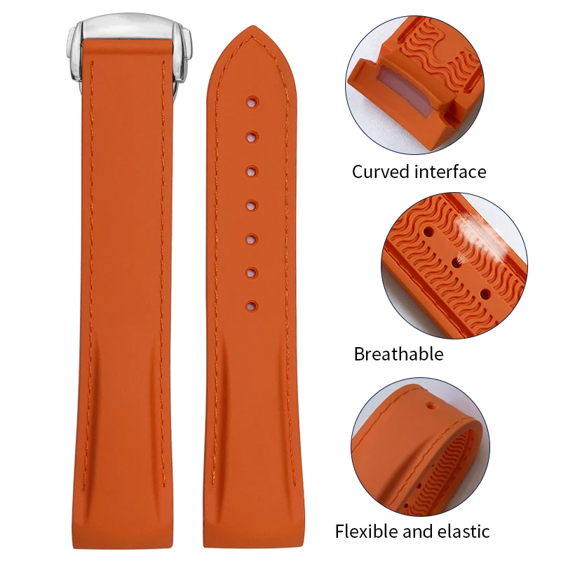 19 مللي متر 20 مللي متر 21 مللي متر 22 مللي متر نهاية منحنية المطاط لينة سيليكون حزام الساعات ل أوميغا ساماستر AT150 رولكس الغواصة أوريس زينيث حزام ساعة اليد #2