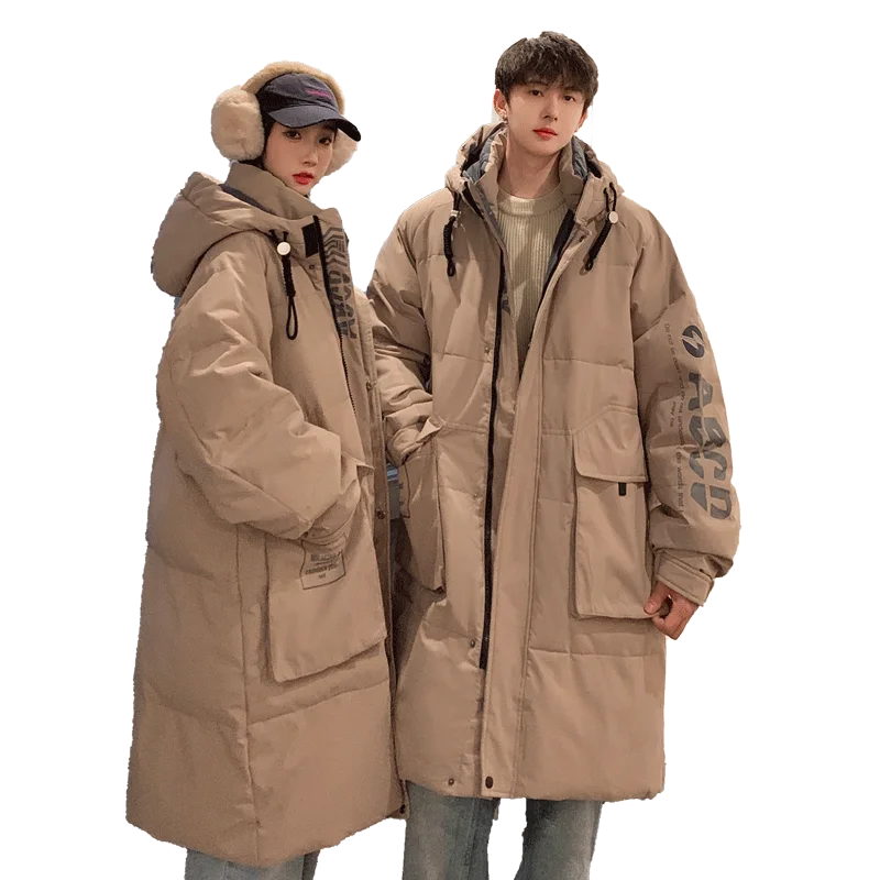 Men\'s Winter Warm Down Jacket 2023 New Thick Casual Hooded Long Down Coat Streetwear Oversized Windproof Turtleneck Parkas Women