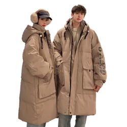 Casaco casual com capuz comprido masculino, jaqueta grossa quente, streetwear grande, parkas de gola alta impermeável para mulheres, novo, inverno, 2023