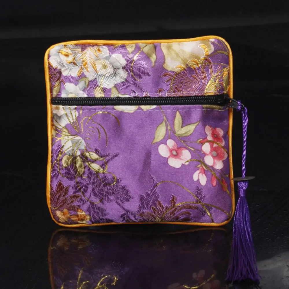 

Cloth Embroidery Coin Pouch Tassel Copper Cash Pendant Cloth Wallet Jewelry Organizer Makeup Lipstick Bag