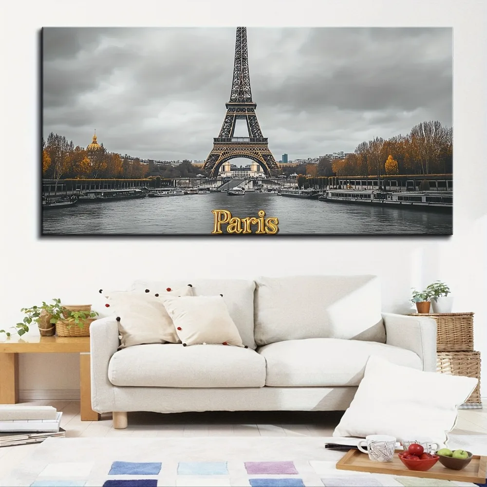 Moldura de madeira maciça de pinho grosso de 1,5 polegadas, Torre Eiffel, mural de sala de estar, pintura de imagem de Paris, arte de decoração de casa