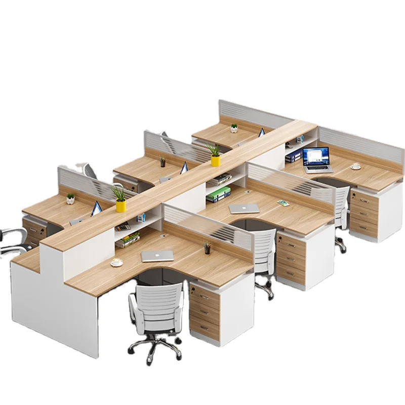 

T shaped Staff Desk Office Furniture commercial 6 Person Modular partition workstation office table and chair Bureau de travail