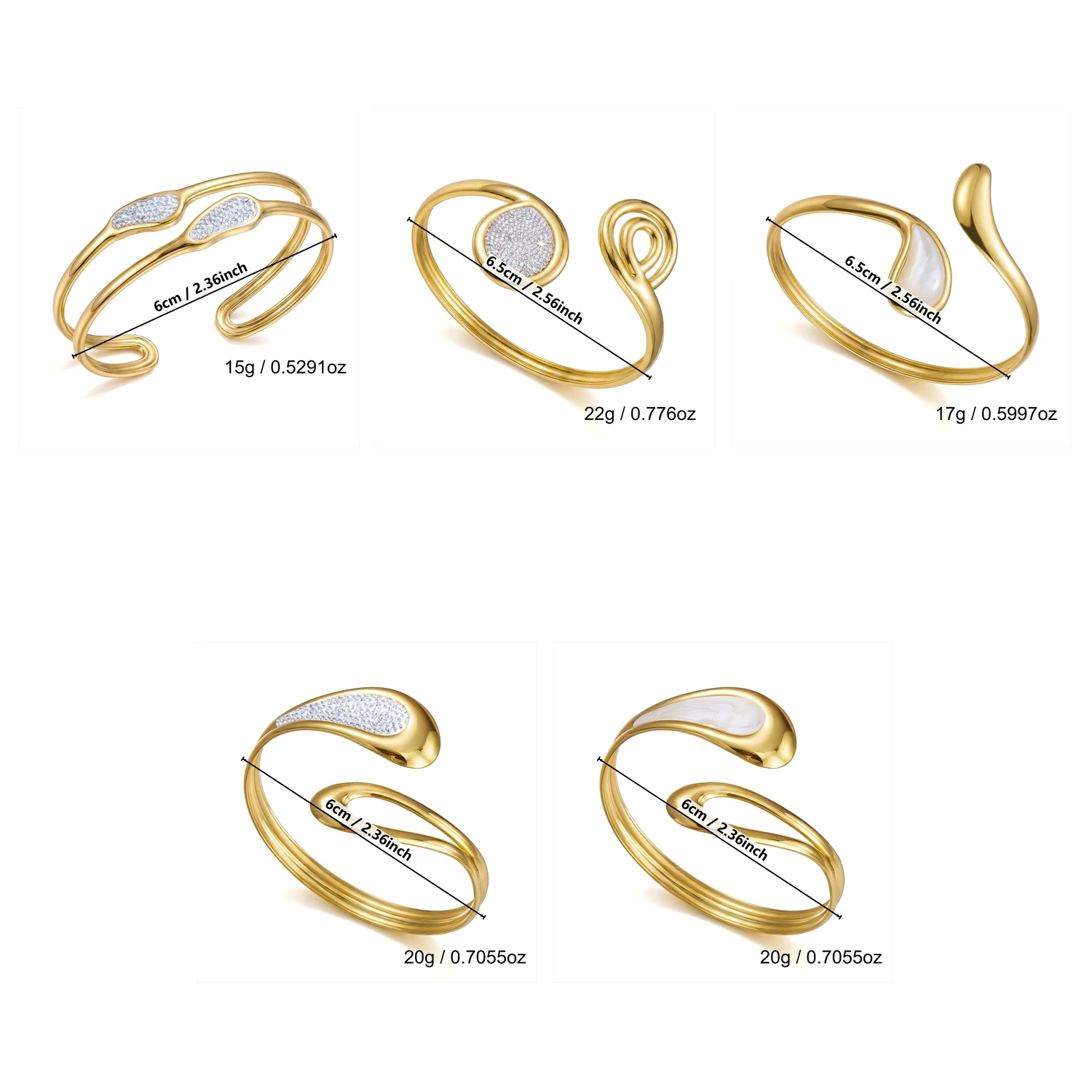 Elegantes CZ Geometrisches Edelstahl-Armreif für Damen, Zierliches Emaille-Hohlarmband, Unregelmäßiger Offener Armreif, Party- und Alltagsschmuck, Geschenk – Detail 13