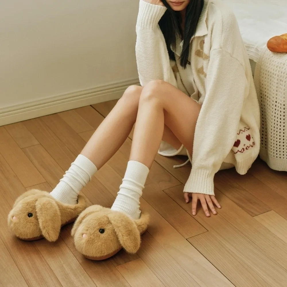 Sandal Cat Paw Bottom Plush Lop Rabbit Slides Cute Soft Bunny Slippers Thick Sole Lovely Winter Slippers Girls view 2