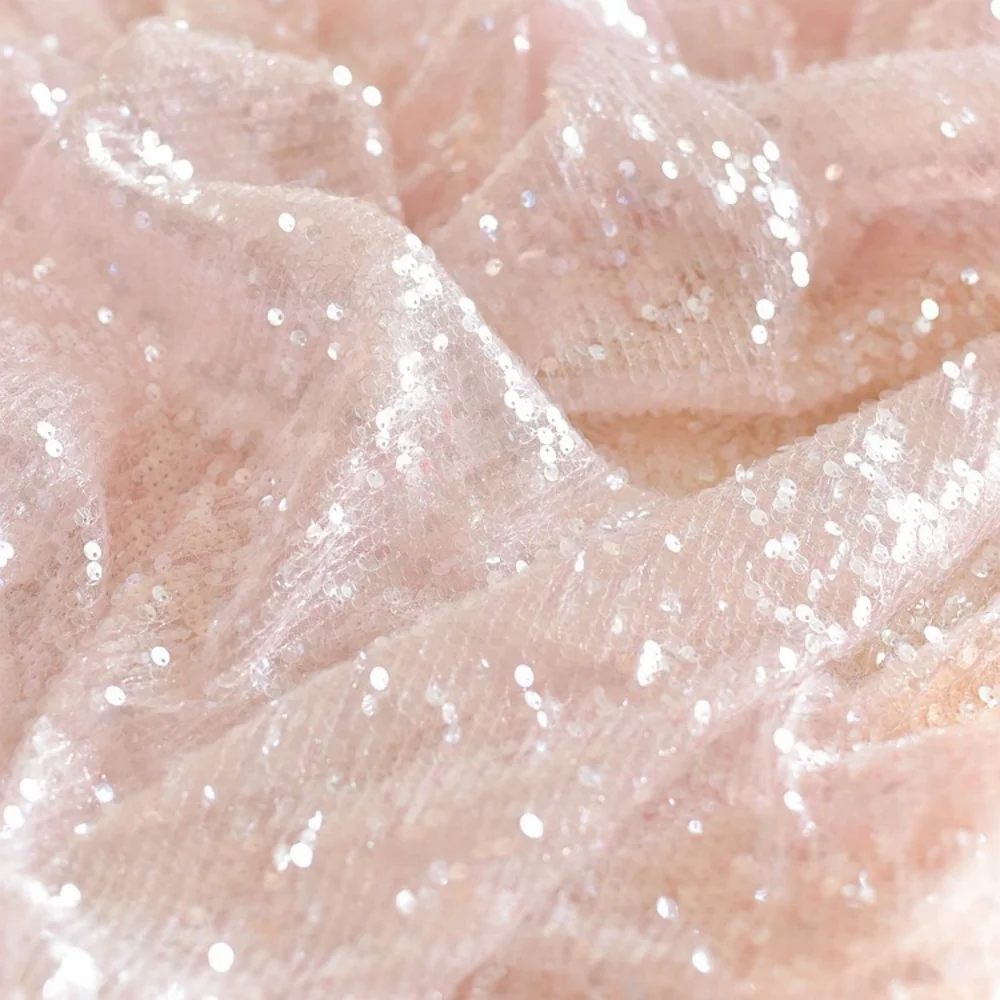 Transparent Sparkly Sequin Embroidered Lace Fabric Bridal Wedding Dress Material Handcraft Costume Decor Trim Shinny Material