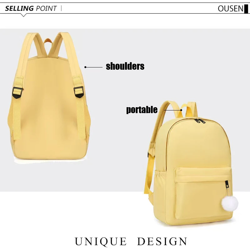 Everyday Spacious Candy Tone Canvas Backpack Cute Fluffy Ball Decor, Wear-resistant School Rucksack for Weekend Errands