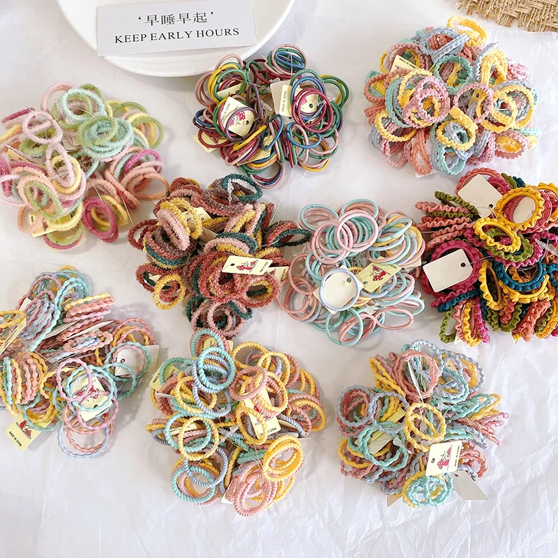 New 100pcs/lot Hair Bands Girl Candy Color Elastic Rubber Band Hair Band Child Baby Headband Scrunchie Hair Accessories for Hair