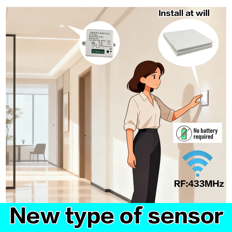 RF433Mhz self-powered Wireless Wall Switch No Battery Required Install wireless remote control lamp 110v-220v new sensor at will