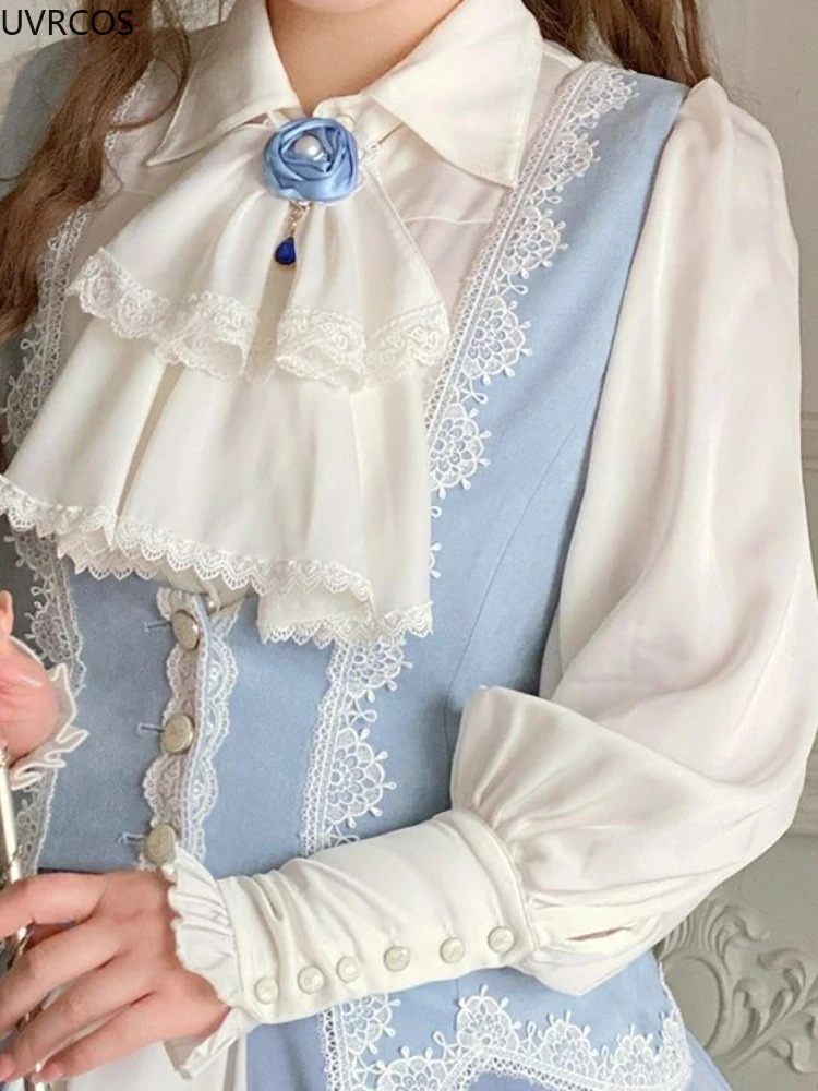 Blusas vitorianas góticas lolita para mulheres, estilo japonês, chique, manga gigante, vintage, elegante, arco doce, camisas brancas de princesa, Y2k