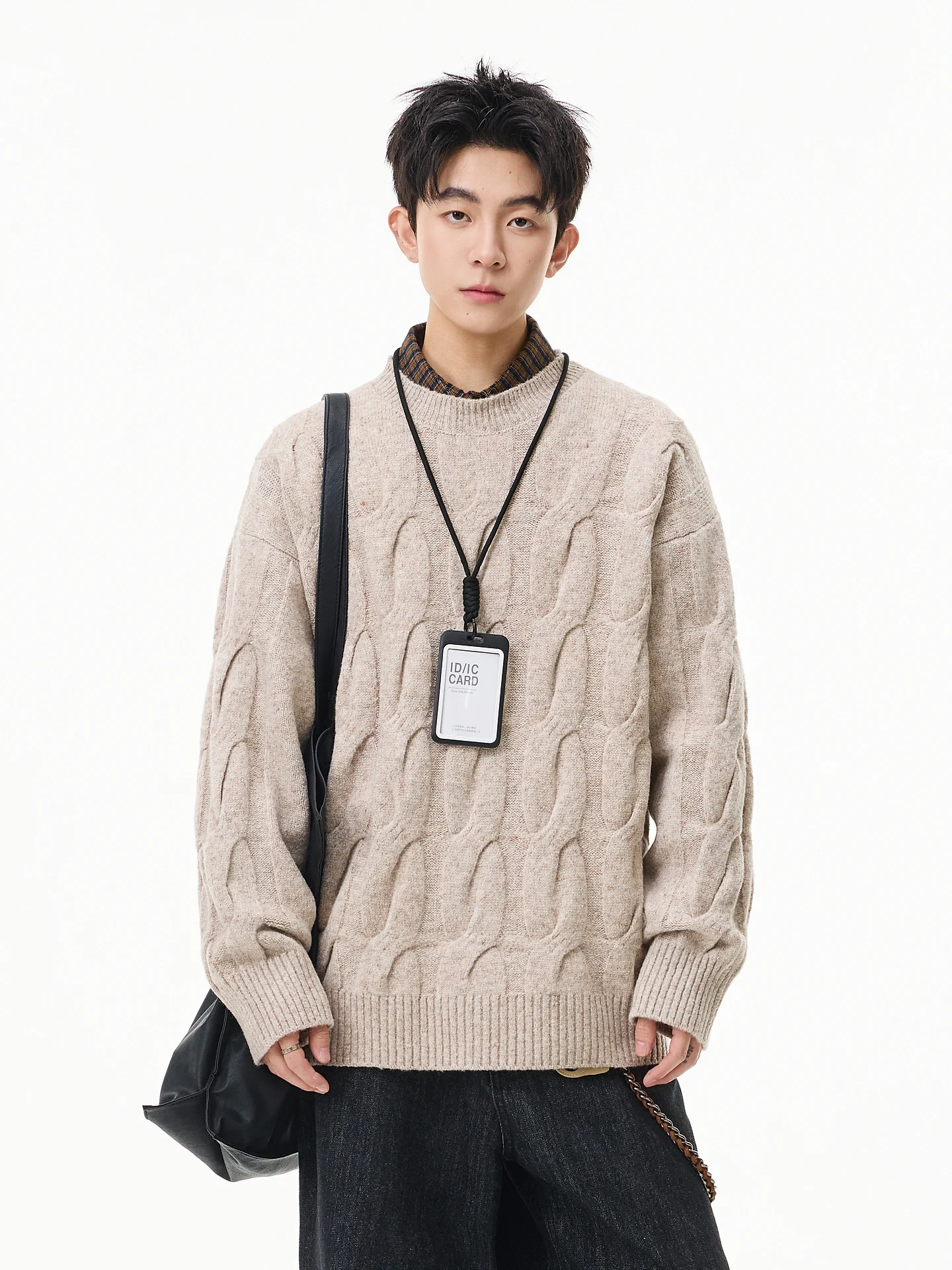 

Модный американский вязаный свитер мужской свободного кроя с круглым вырезом, узором «косичка», повседневный, теплый, зимний, цветной