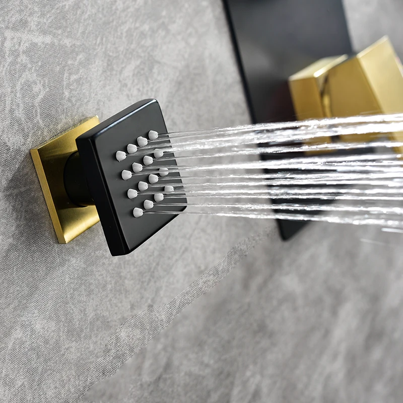 Black Round Body Rain Shower Spray Jets Bathroom Solid Brass Square Head Sprayer Set Saving Water Massage Jet System