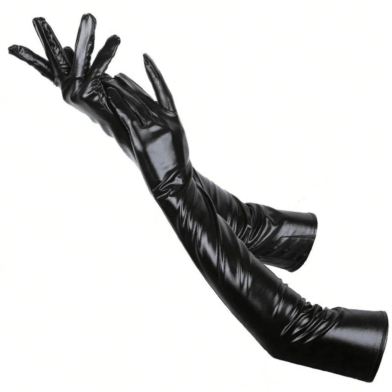 1 par de guantes largos para mujer, guantes negros de cuero hasta el codo, guantes formales de satén para fiesta de disfraces, guantes para discoteca