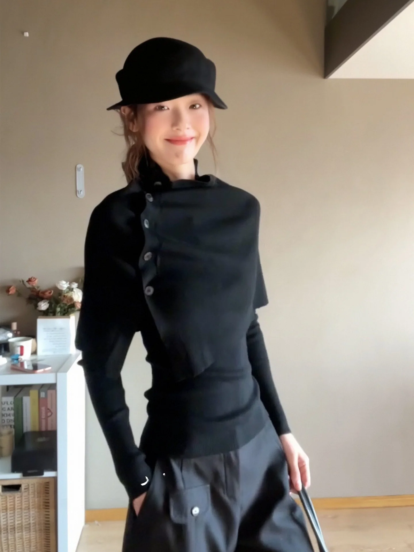 

Retro Korean Sle Women's Knitted Cowl Ne Coat Early Spring Faion Henry Collar Slim Fit High End Feeling Top Trendy