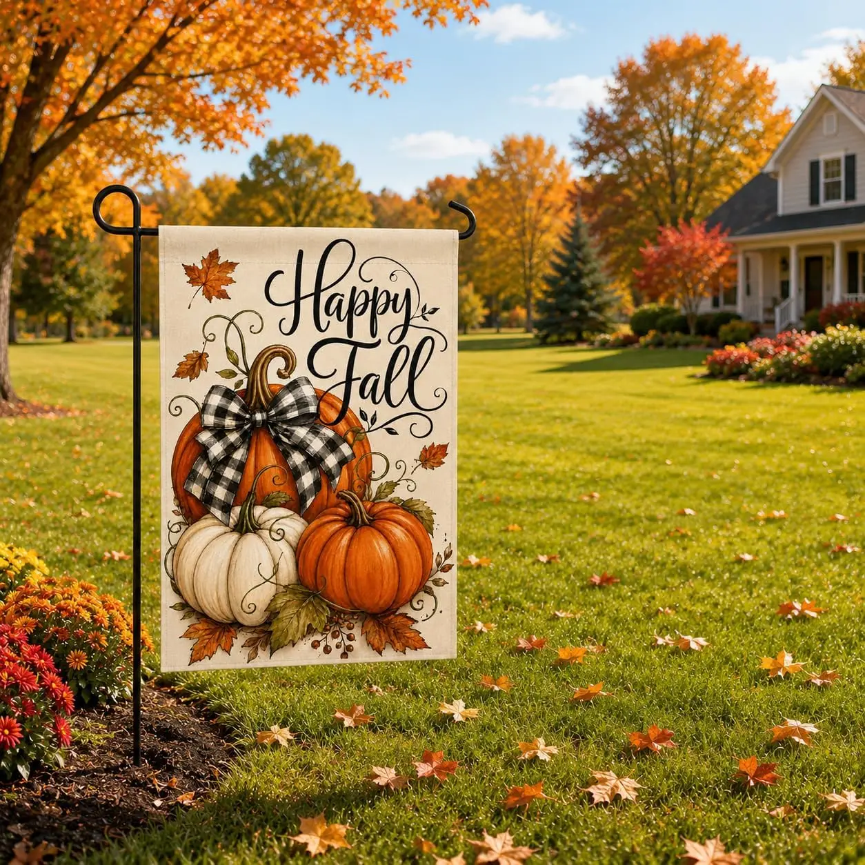 Happy Fall Pumpkin Garden Flag 12x18 Inch Double Sided Burlap, Yard Lawn Autumn Pumpkins Flag for Outside Outdoor Decoration aaz