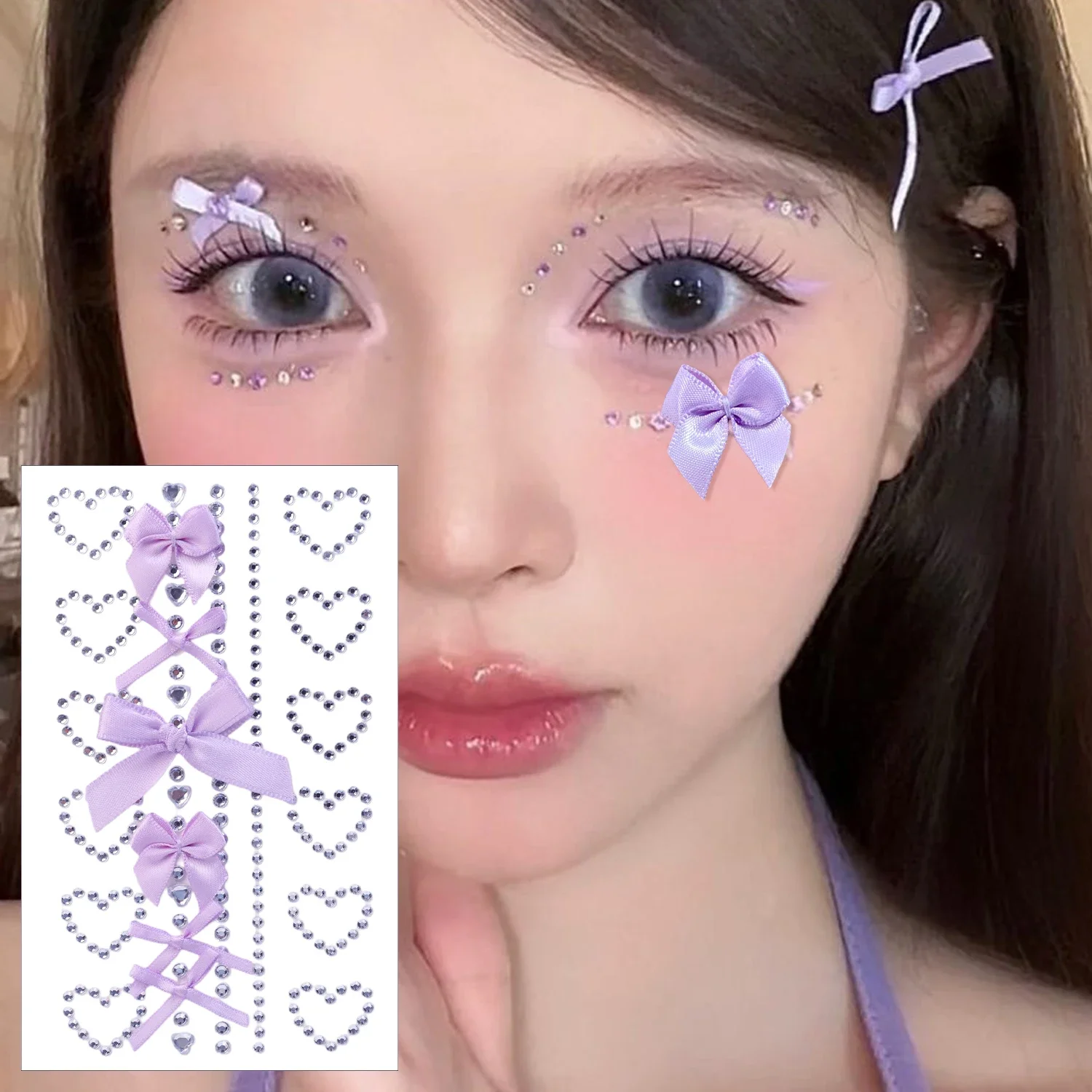 

Fashion Face Stickers Rhinestone Ribbon Bow DIY Eyes Face Makeup Sticker Easy To Wear Bows Temporary Tattoo Stickers Makeup Tool