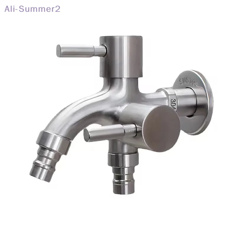 304 Stainless Steel Faucet One Into Two Out Multifunction Double-outlet Washing Machine Faucet Outdoor Garden Sink Pool Faucet