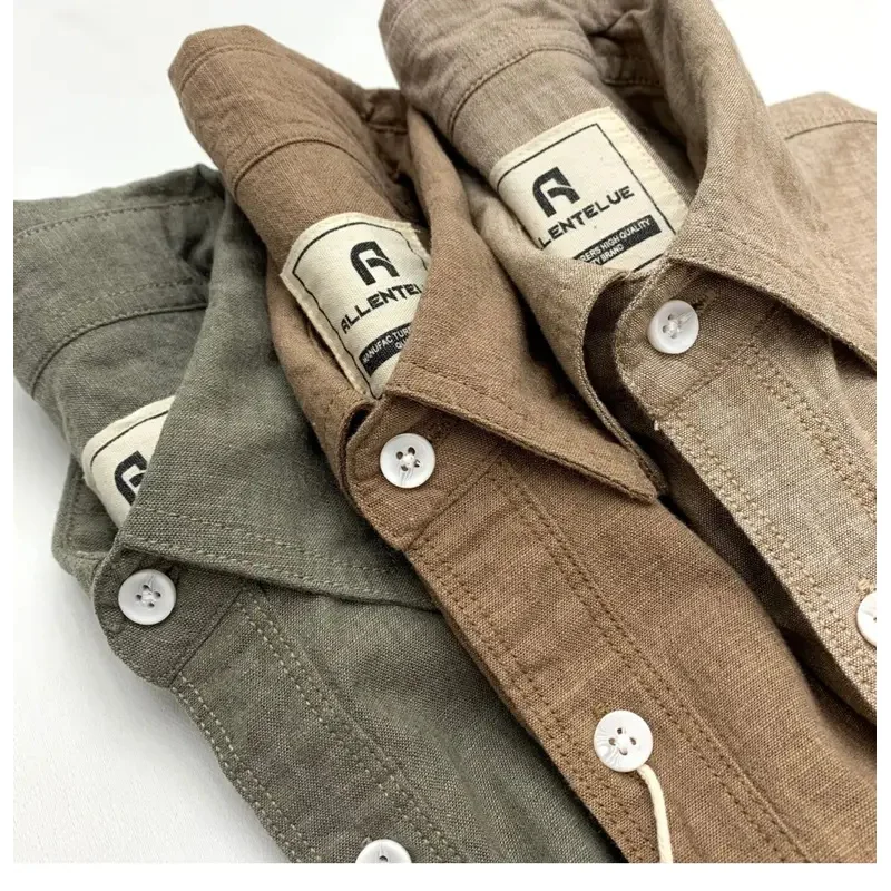 

Sold Color Mens Cotton Linen Shirts Harajuku Casual Simple Comfortable Long Sleeve Loose Buttons Blouses Shirt With Chest Pocket