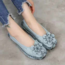 Kadın sonbahar ayakkabı kadın hakiki deri Flats loafer'lar anne rahat çiçek tasarımcı daireler bayan ayakkabıları