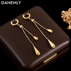 GANEMLY 316L Stainless Steel Teardrop Tassel Long Dangle Earrings For Women Fashion Ear Buckle Waterproof Jewelry Gift Party
