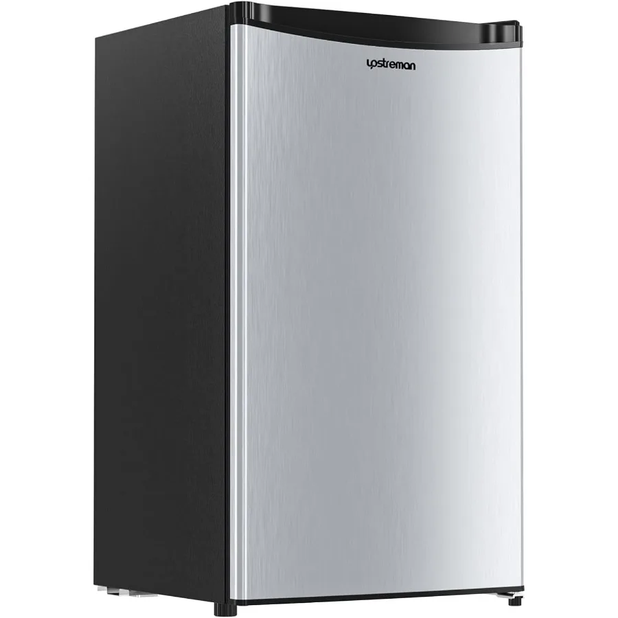 Mini refrigerador de 3,2 pies cúbicos con congelador, mininevera de una sola puerta para dormitorio, oficina, dormitorio, termostato ajustable, acero inoxidable compacto