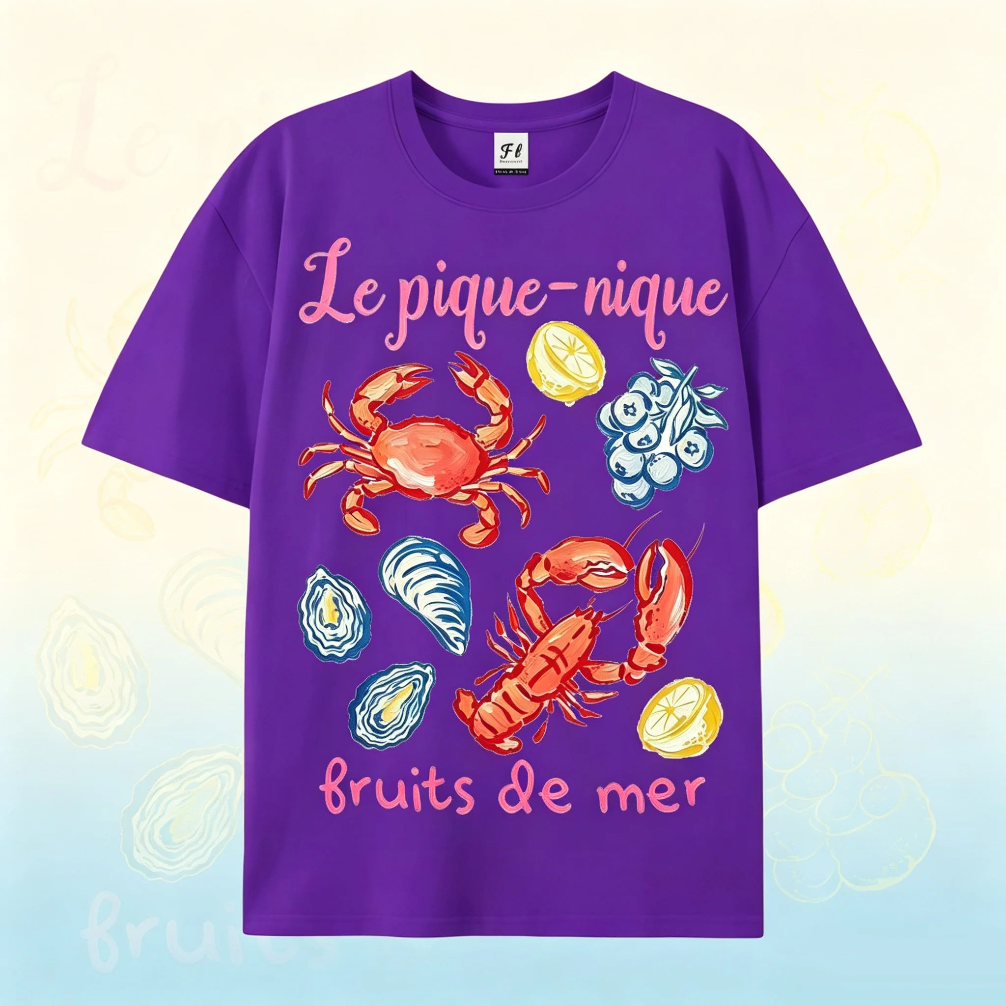 Seafood Picnic Lobster Crab Graphic T-Shirt Fruits De Mer Print Women Short Sleeve Casual Summer Tops