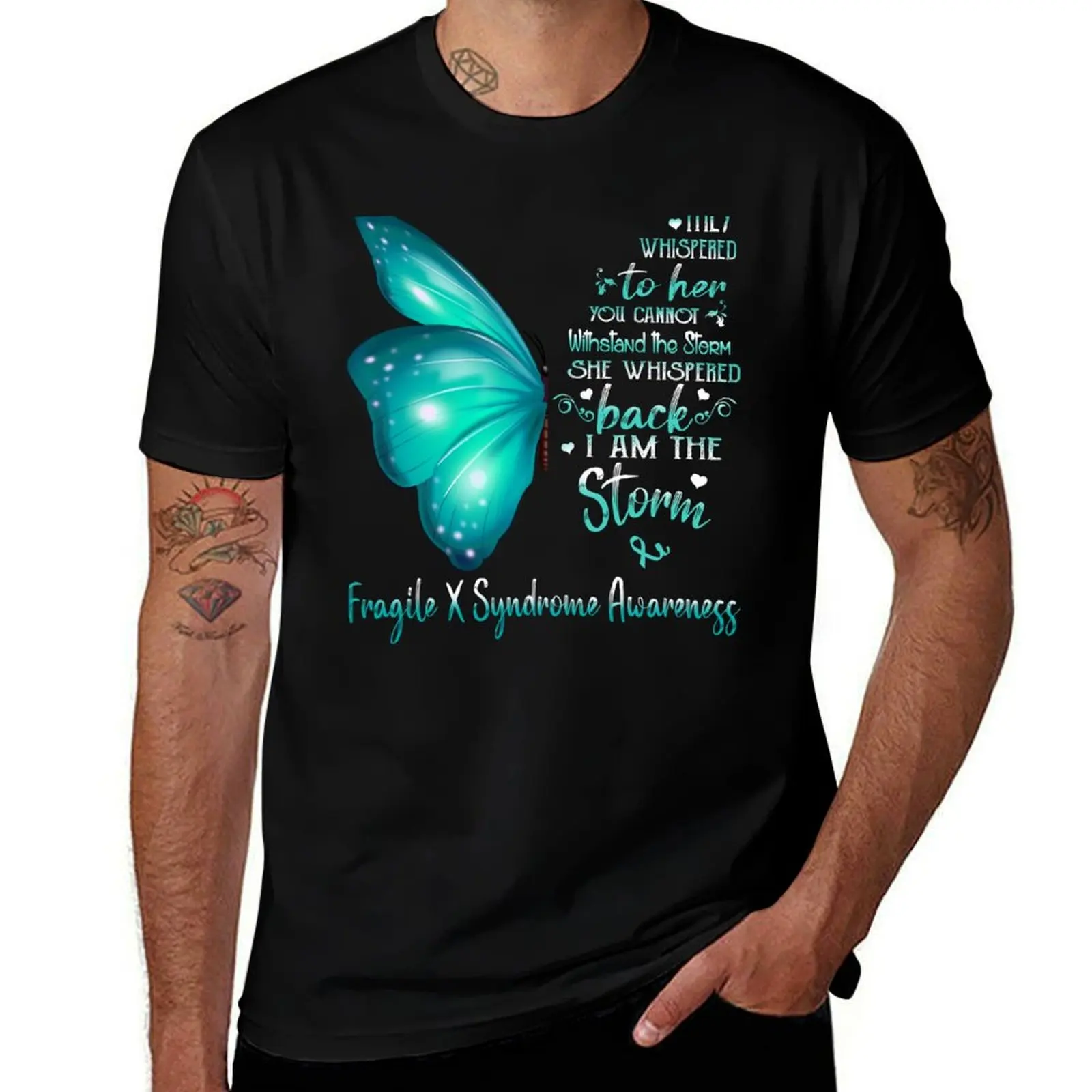 She Whispered Back I Am The Storm Fragile X Syndrome Awareness Butterfly T-Shirt Basic Breathable Solid Color T-Shirt