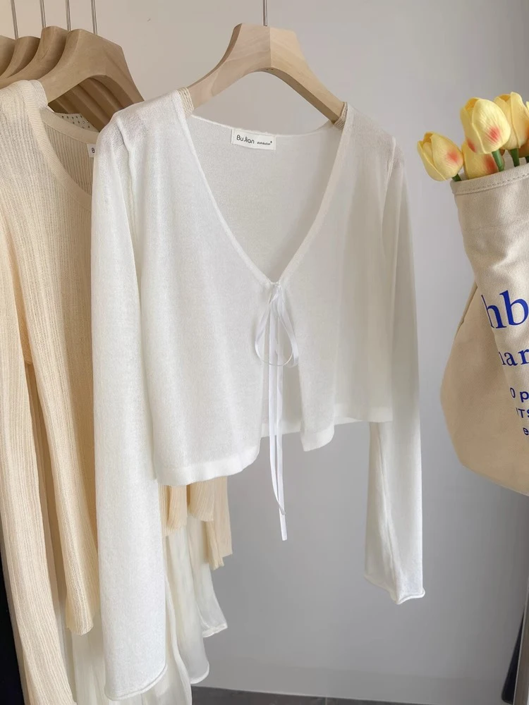 

Универсальный вязаный кардиган с V-образным вырезом для женщин, элитная модная длинная кофта Morning Bell Evening Song