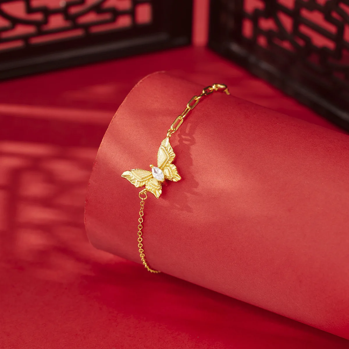 S925 Sterling Silver Mirror Flower Butterfly Dream Bracelet For Women Ancient Gold Plated Vintage New Chinese Style Hand Jewelry