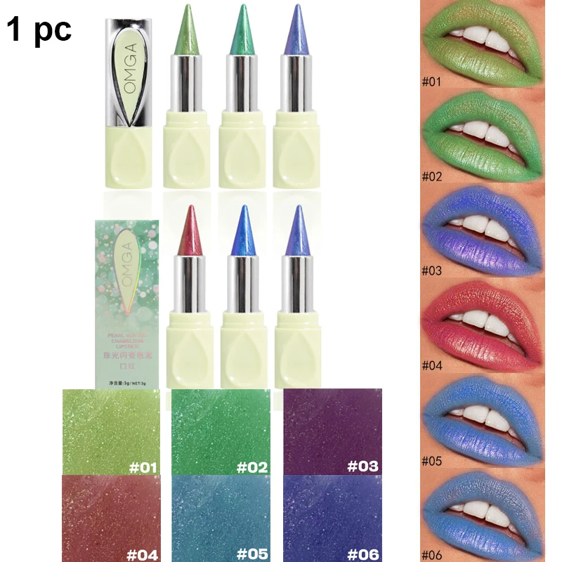 Chameleon Shimmer Lipstick - Diamond Pearlescent Finish, Long-Lasting, Non-Stick Cup, Transfer-Proof Color-Shifting Lipstick