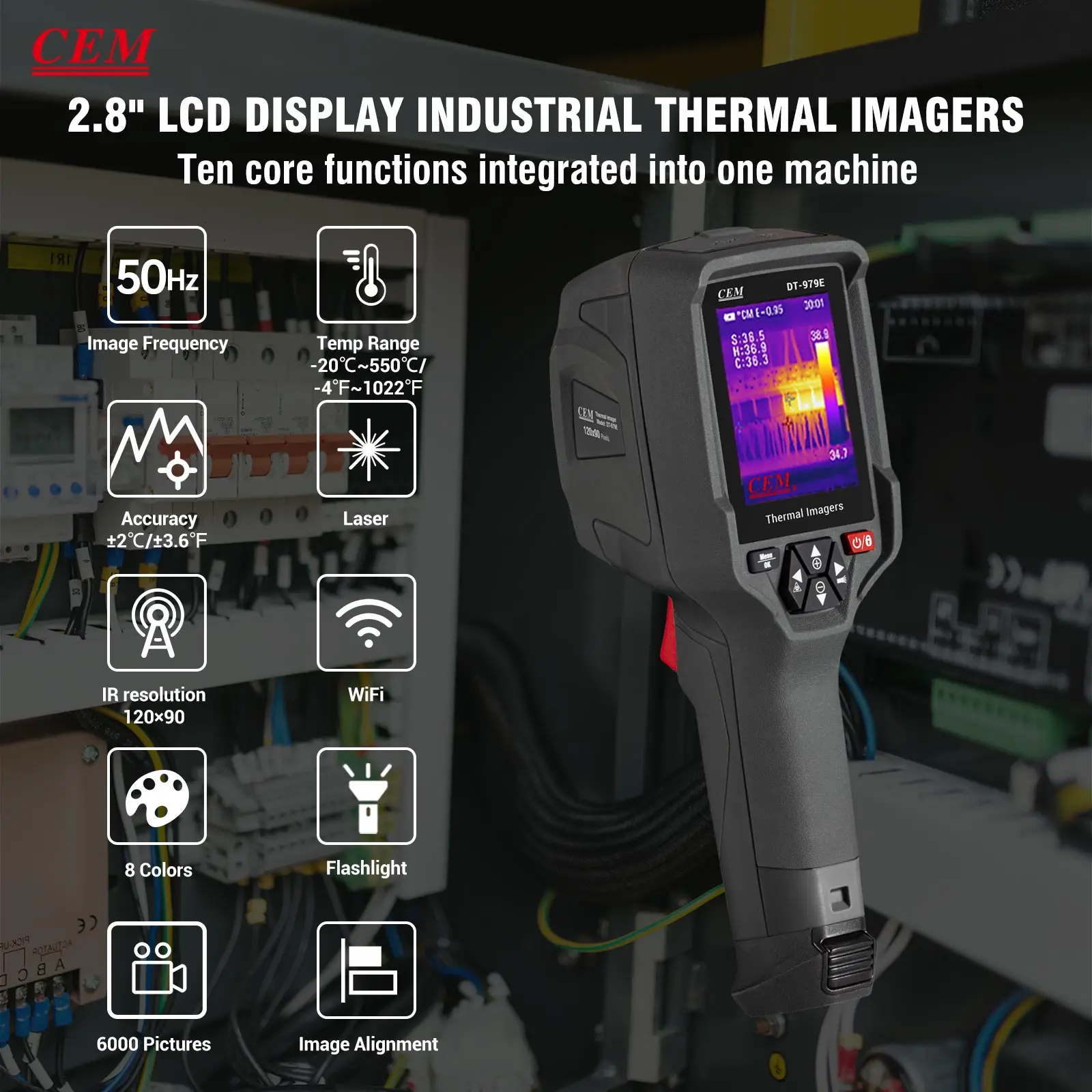 CEM DT-979E Handheld Thermal Imager WIFI 120X90 50Hz 2.8inch -20 to 400 Portable Fault Ground Heating Leakage Thermal Imager