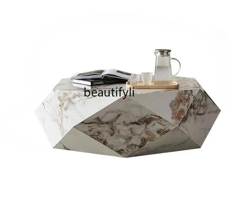 Italian Minimalist Stone Plate Diamond Coffee Table Polygon Bright Simple Modern Living Room Creative and Slightly Luxury