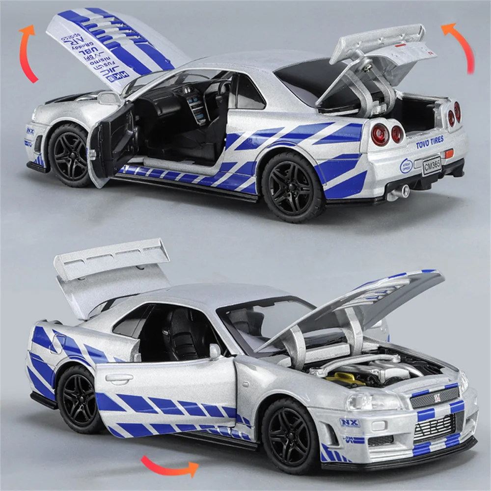 1:32 Simulation Skyline Ares GTR R34 Alloy Metal Diecast Sport Racing Car Model Cars Decoration Children Toy Christmas Gift Boy