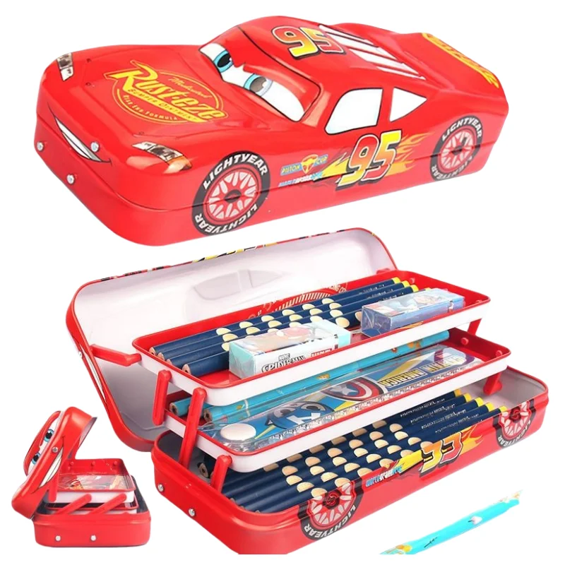 Disney McQueen cartoon children's three-layer pencil case men's large capacity kindergarten car three-dimensional pencil case