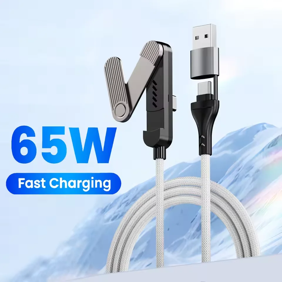2 In 1 USB C Fast Charging Cable With Foldable Phone Holder Type-C Quick Charge Data Cord For iPhone 16 17 Pro Max Xiaomi Huawei