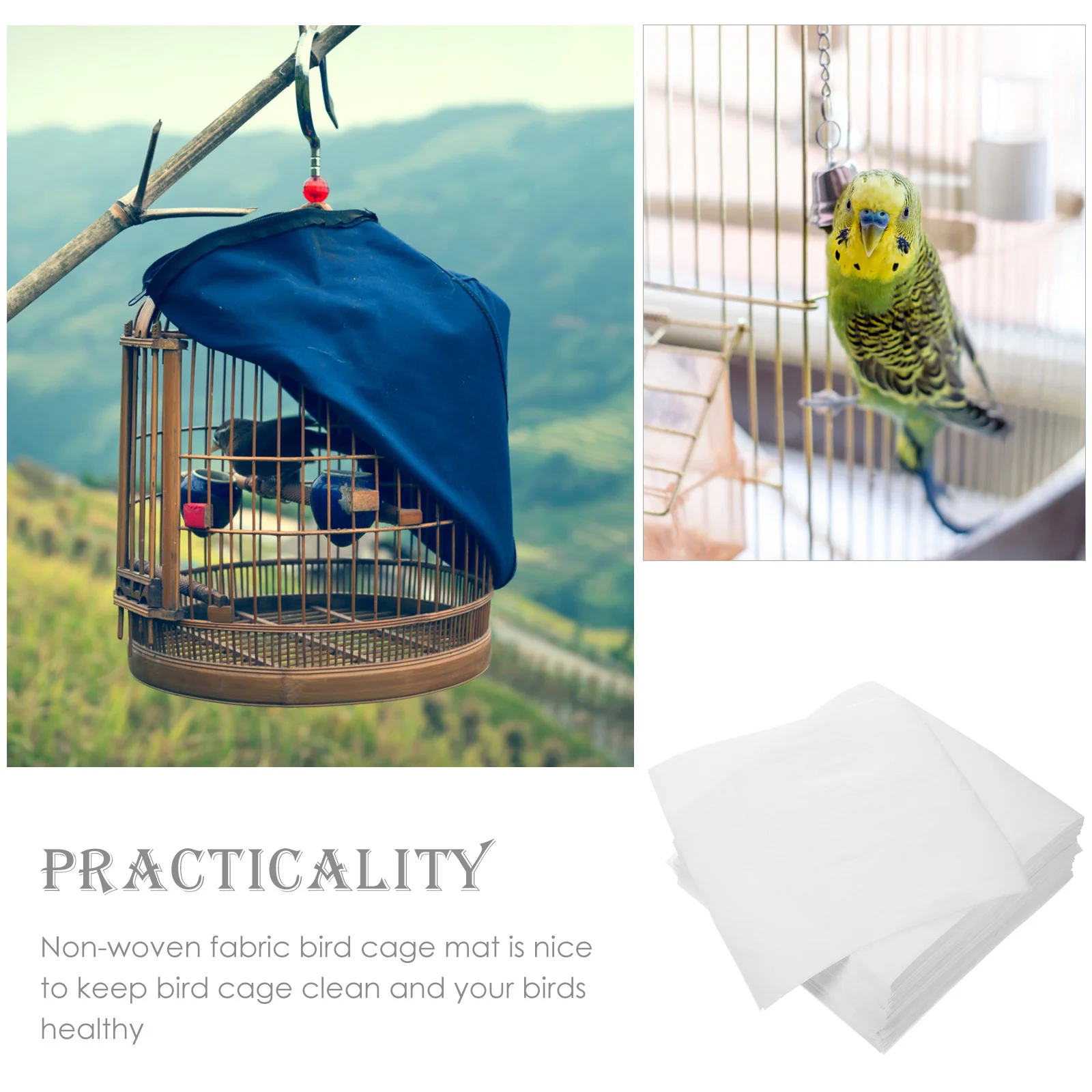 

300Pcs Bird Cage Mat Waterproof Non-Woven Fabric Disposable Absorbent Pads for Parrot Bird Cage Maintenance Absorbent Urine Pads