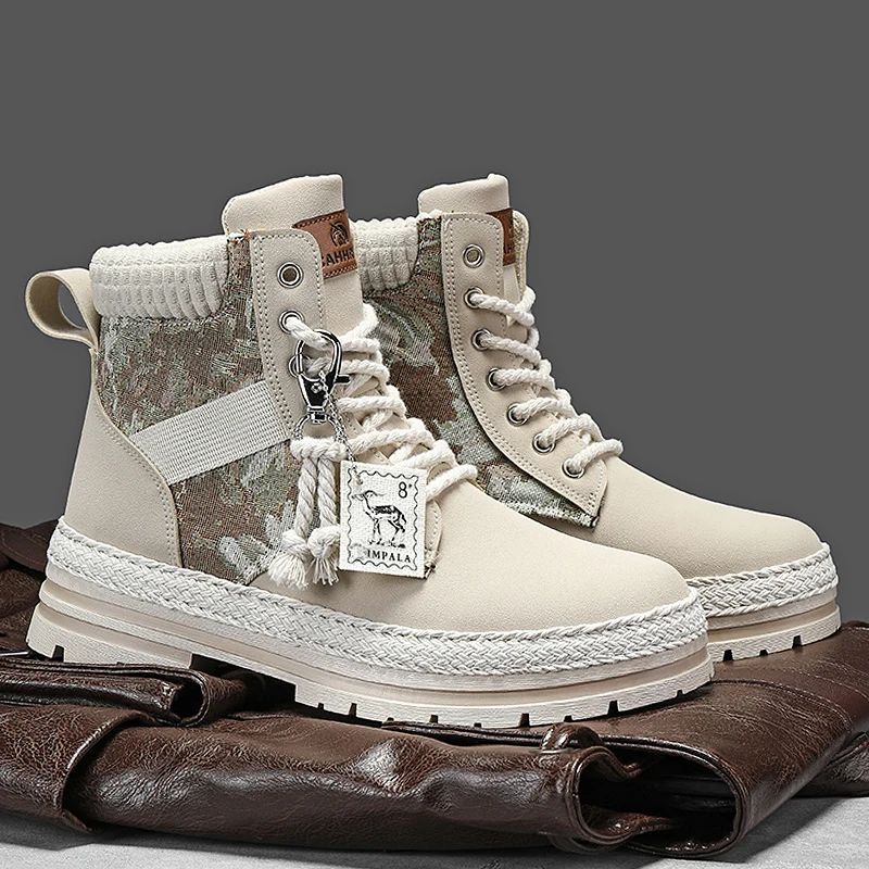 Side Zipper Combat Ankle Boots For Men Wear Resistant Leather Shock Absorbing Outsole Daily Commute Outdoor All Season Walking