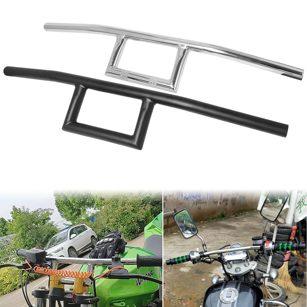 22mm Universal Motorcycle Handlebar Retro Scooter Black Chrome Bars Vintage Motorbike Handle Bar Motocross Steering Wheel