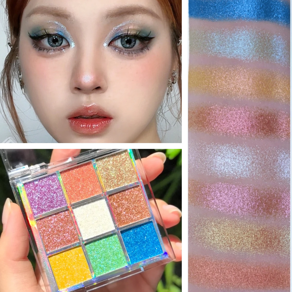 

Sheeneffect 9-цветная пластина для теней для век, блестящая сверкающая пудра, красочная Superflash для вечеринки, фестиваля, макияжа для век