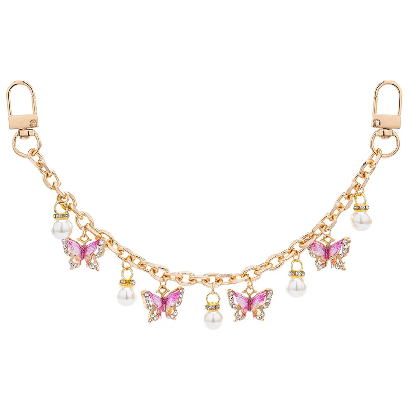 HOLIN Pink Butterfly Purse Chain Charm 26CM Gold Chain Bag Keychains Luxury Colgantes Para Bolsas Decorativos Tasche Charms
