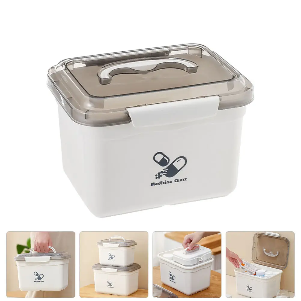 1Set Medicine Storage Box Dual-Layer Portable Household First Aid Box with Handle Large Capacity Organizer Home Storage Supply