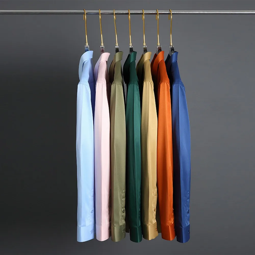 White Elastic Silk White Shirt For Men\'s Long Sleeved Non Ironing Solid Color Breathable Casual Slim Fit Business Men\'s Shirt