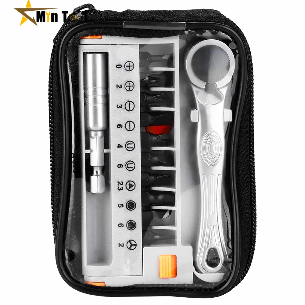 12in1 Portable Mini Ratchet Wrench Close Quarter Ratcheting Screwdriver Bits Set with 1/4 Drive Hand Tool Sets