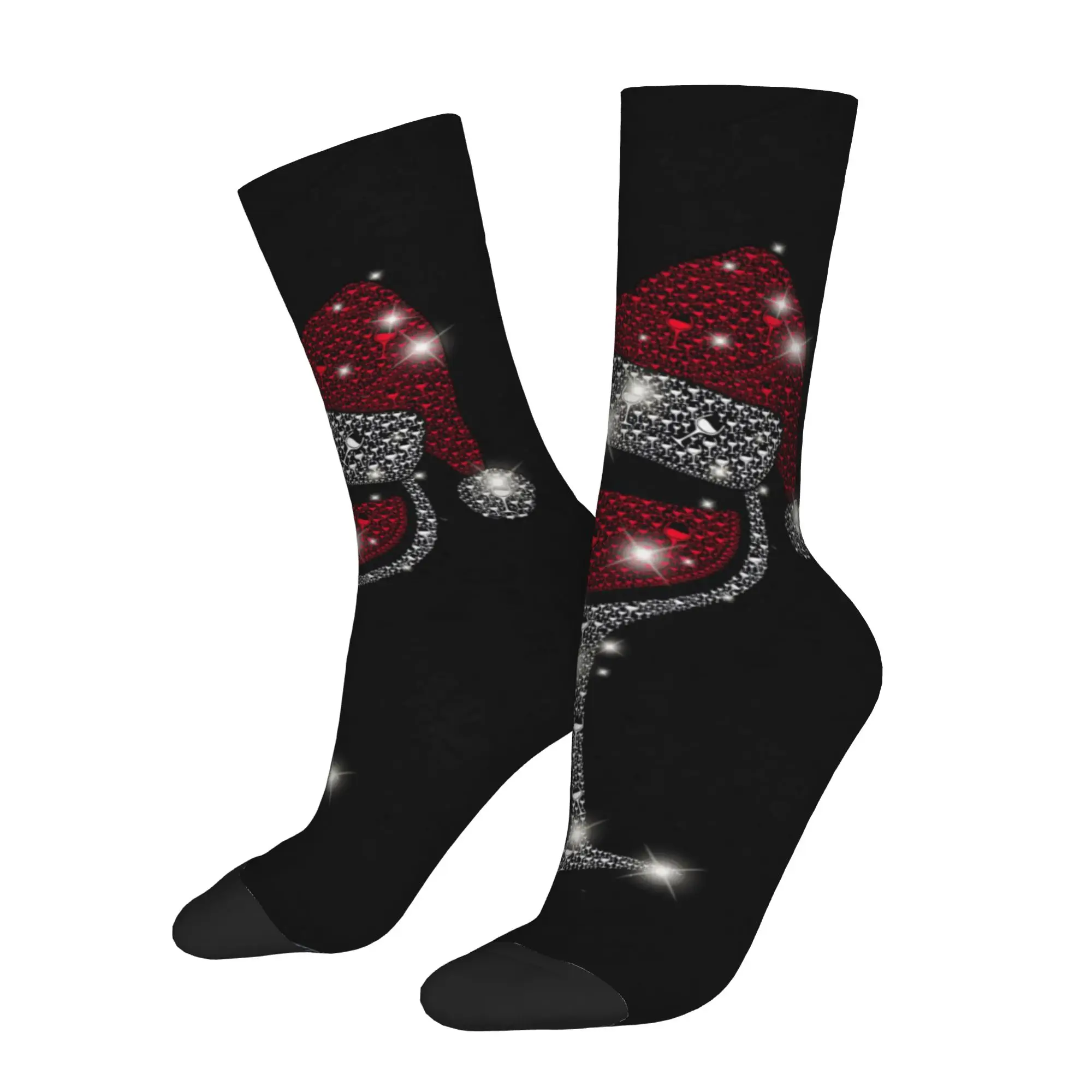 1 Pair Funny Sock  Wine Glass Christmas Graphic Rock Quality Pattern Printed Men Socks Casual Men's Socks