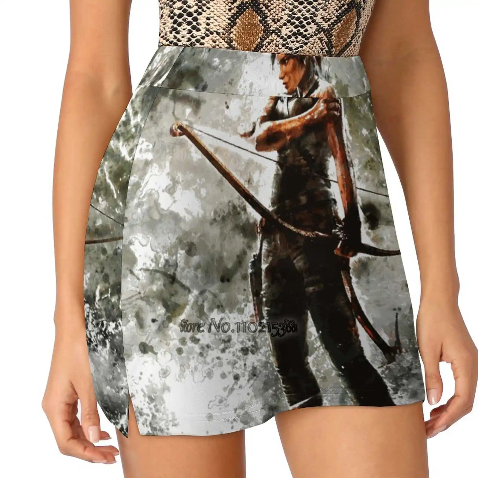 

Tomb Raider Painting Fake Two-Piece Hakama Skirt Women Pencil Skirts Workout Sports Mini Skirt Rise Of The Tomb Raider Tomb