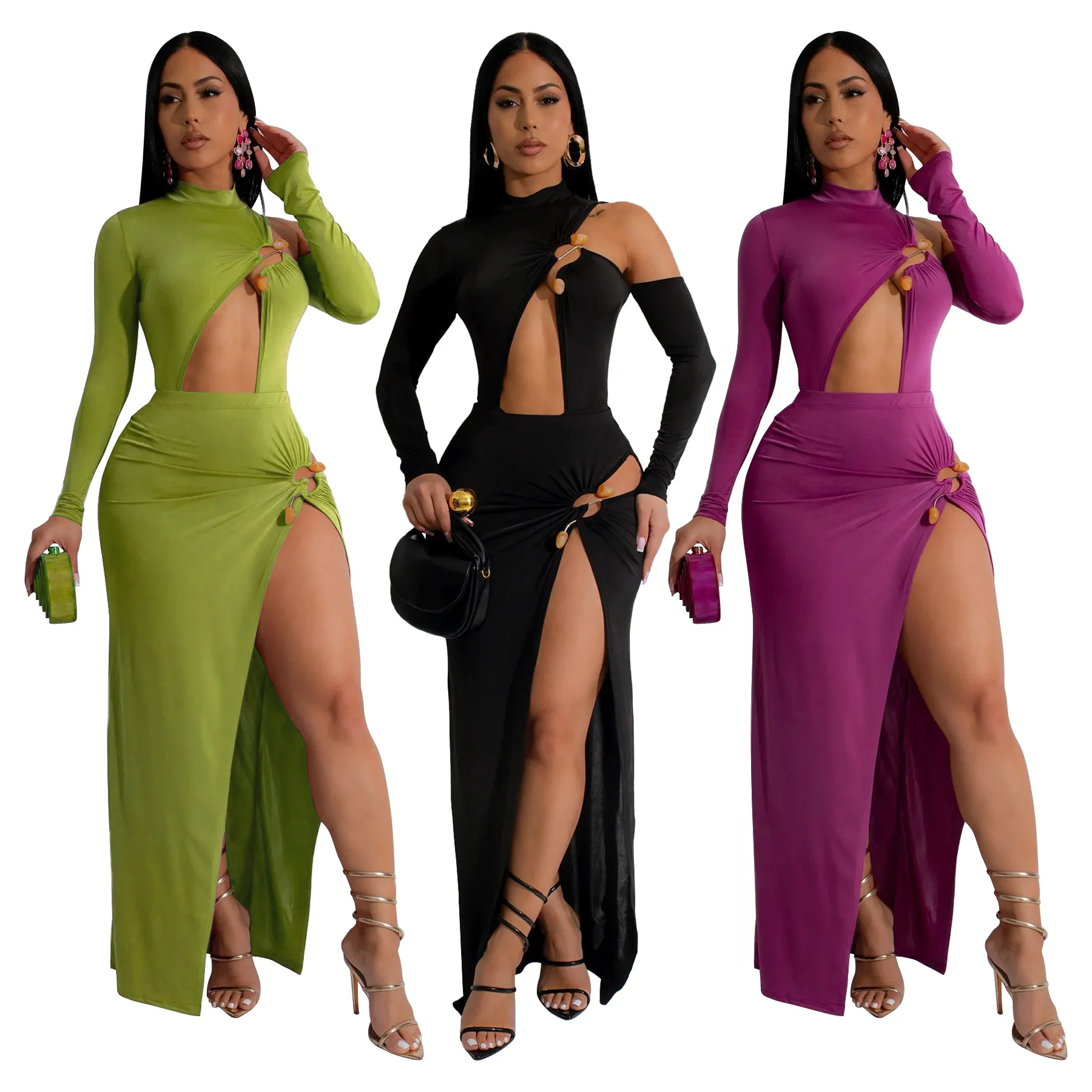 

Fashionable Women's Two-piece Three-dimensional Hollow Jumpsuit Irregular Sexy Skirt Set for Summer 2025