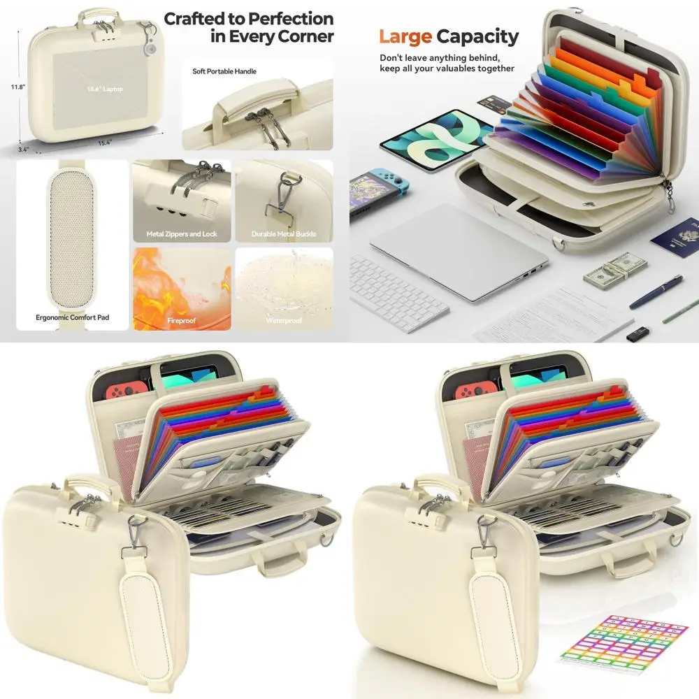 

Портативный жесткий кейс для документов с замком и плечевым ремнем, органайзер-аккордеон на 13 отделений для надежного хранения важных документов